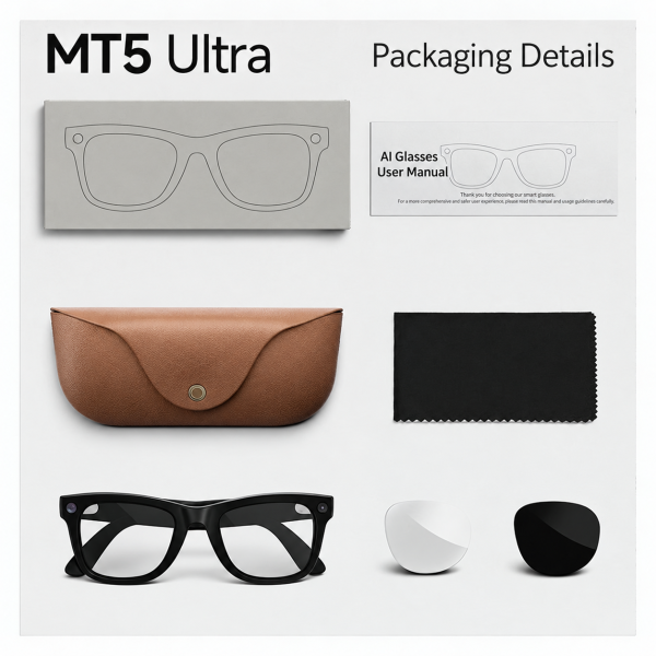 A-MT5 Ultra AI Smart Glasses – Video Recording, Photography, Real-Time Translation, Simultaneous Interpretation, and Bluetooth Music