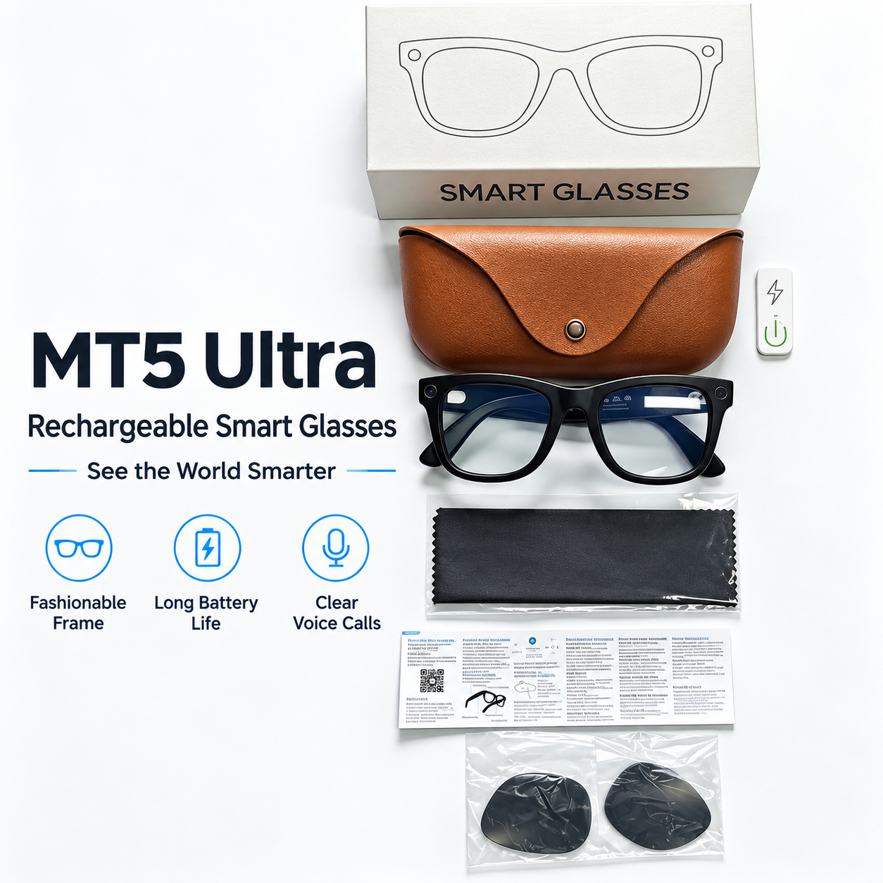A-MT5 Ultra AI Smart Glasses – Video Recording, Photography, Real-Time Translation, Simultaneous Interpretation, and Bluetooth Music - Image 2